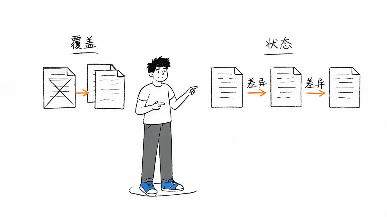 快照式记录与覆盖式备份的本质区别