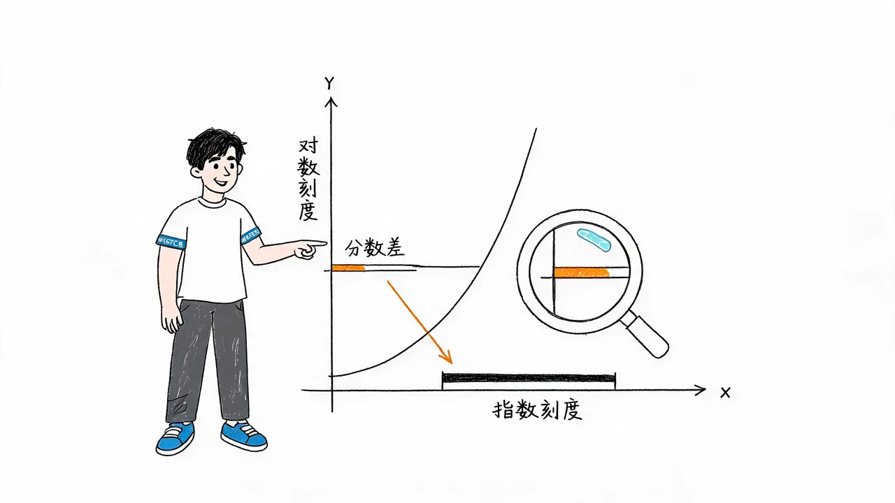分数与算力的非线性关系：对数刻度与指数刻度