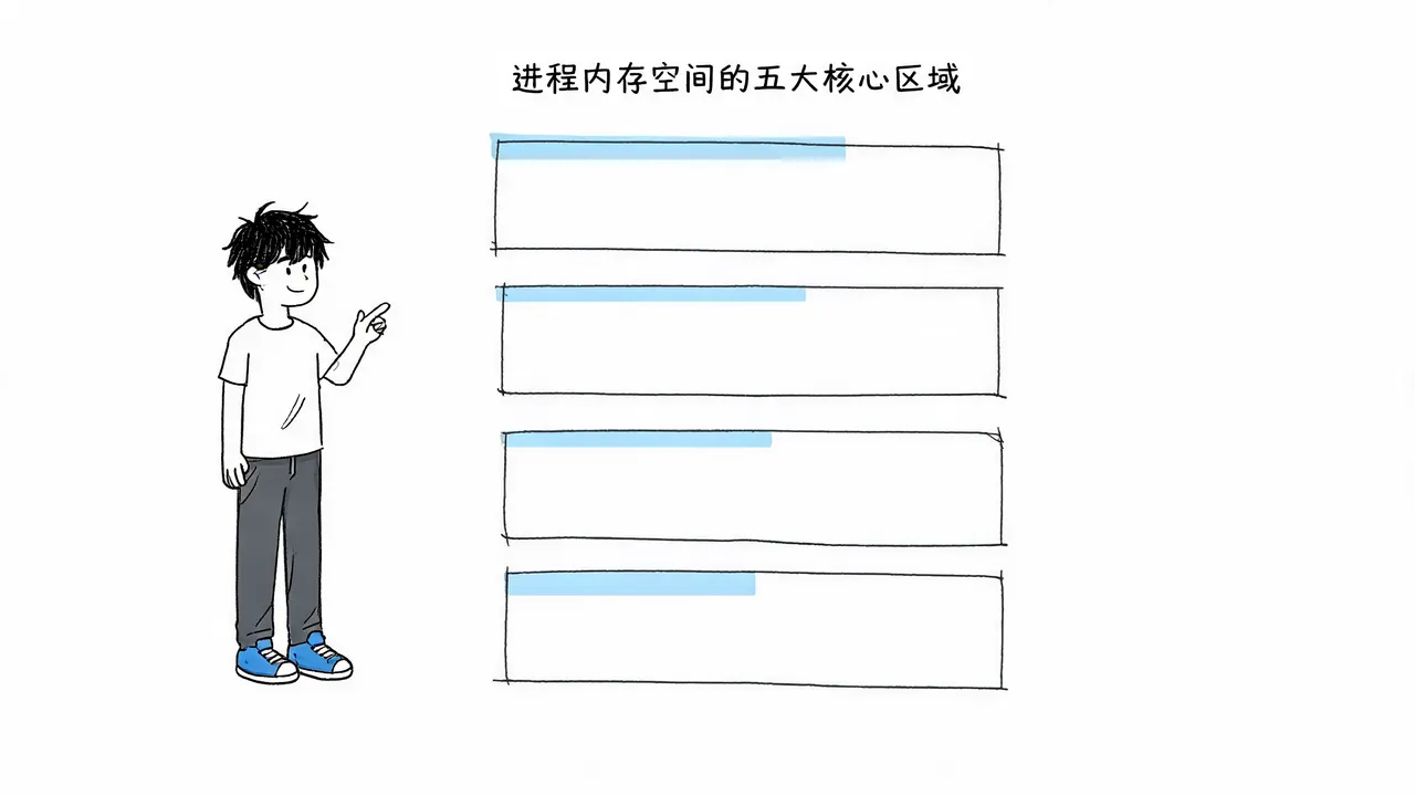 进程内存空间划分详解：代码区、数据区、堆栈及环境变量