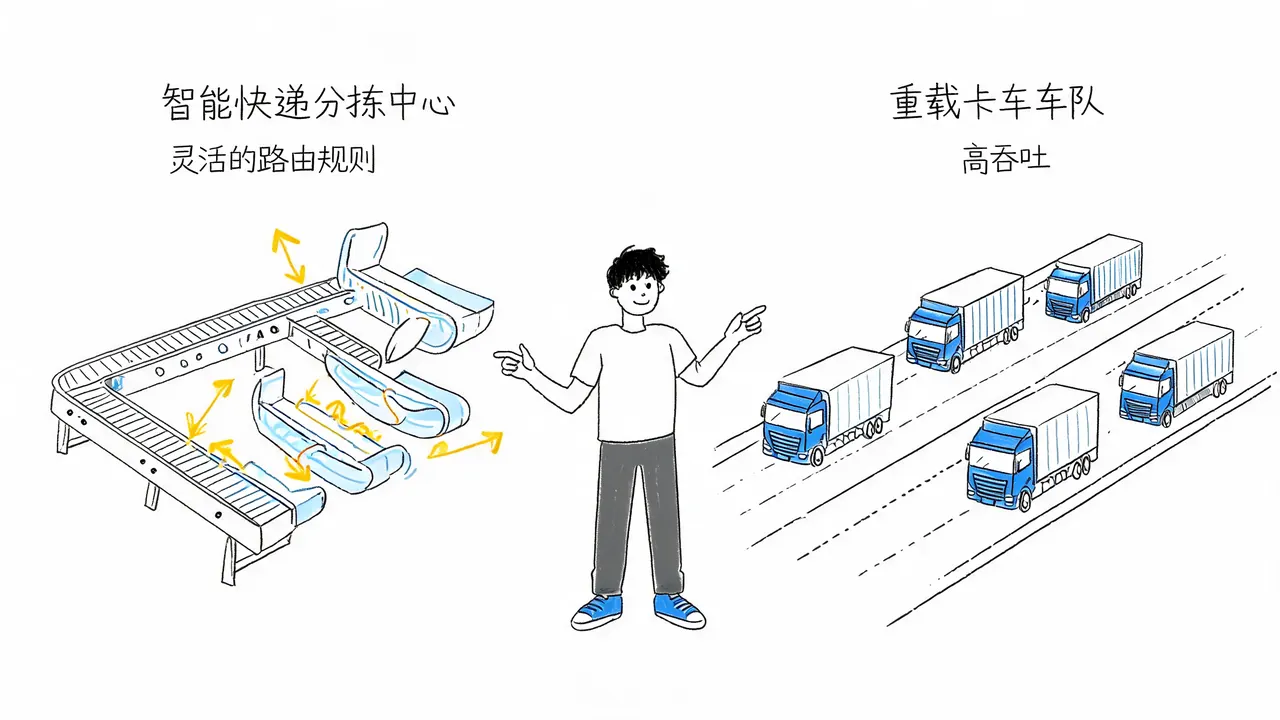 设计基因对比：智能分拣 vs 重载运输