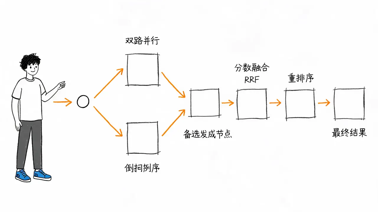 混合检索双路召回与融合流程