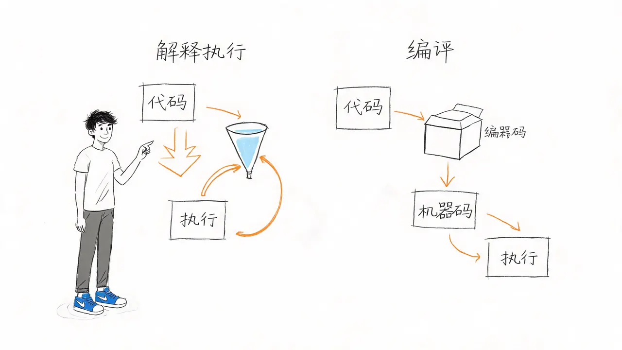 解释执行 vs 编译执行流程对比