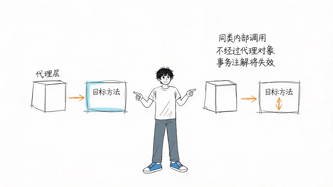 代理生效与失效的调用路径对比