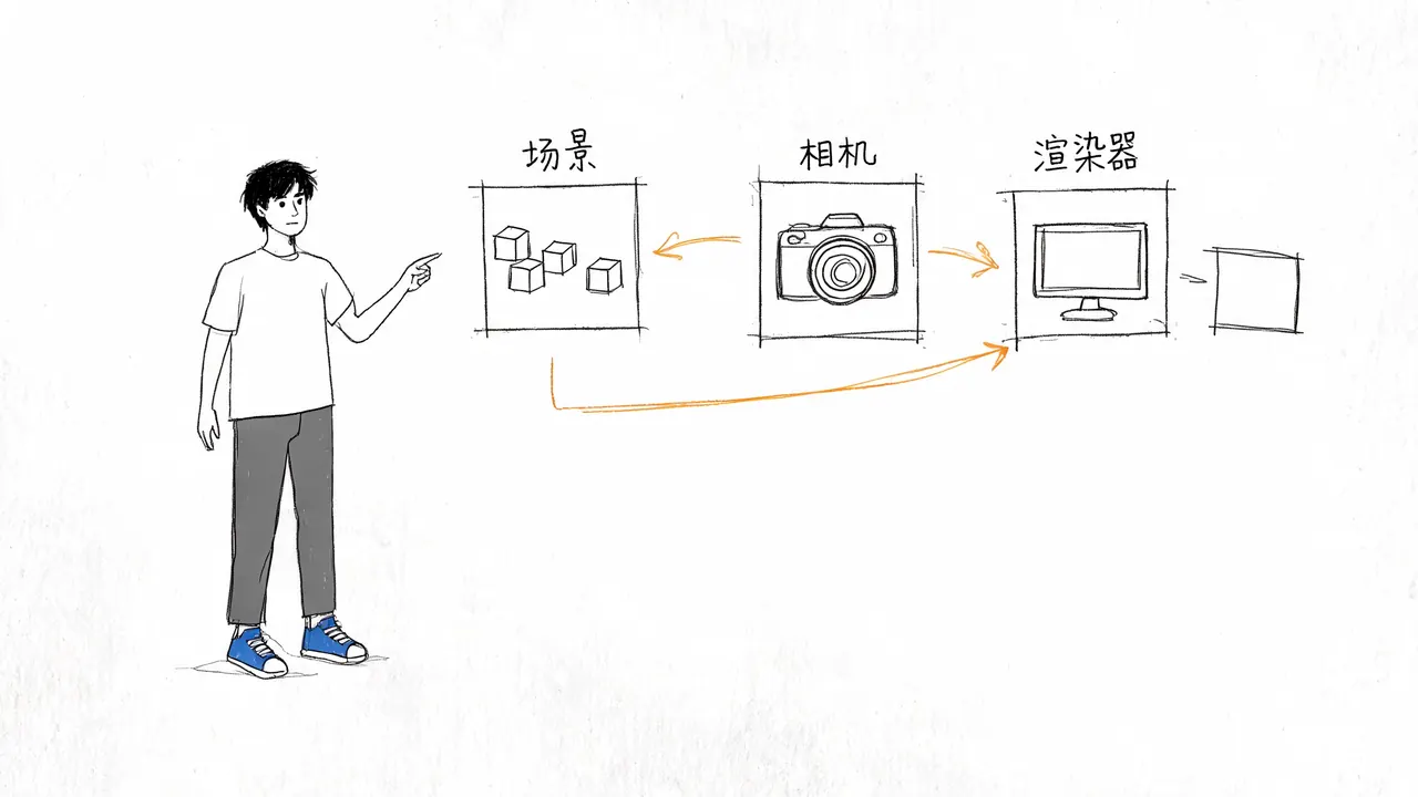 3D 场景构建的三大核心组件