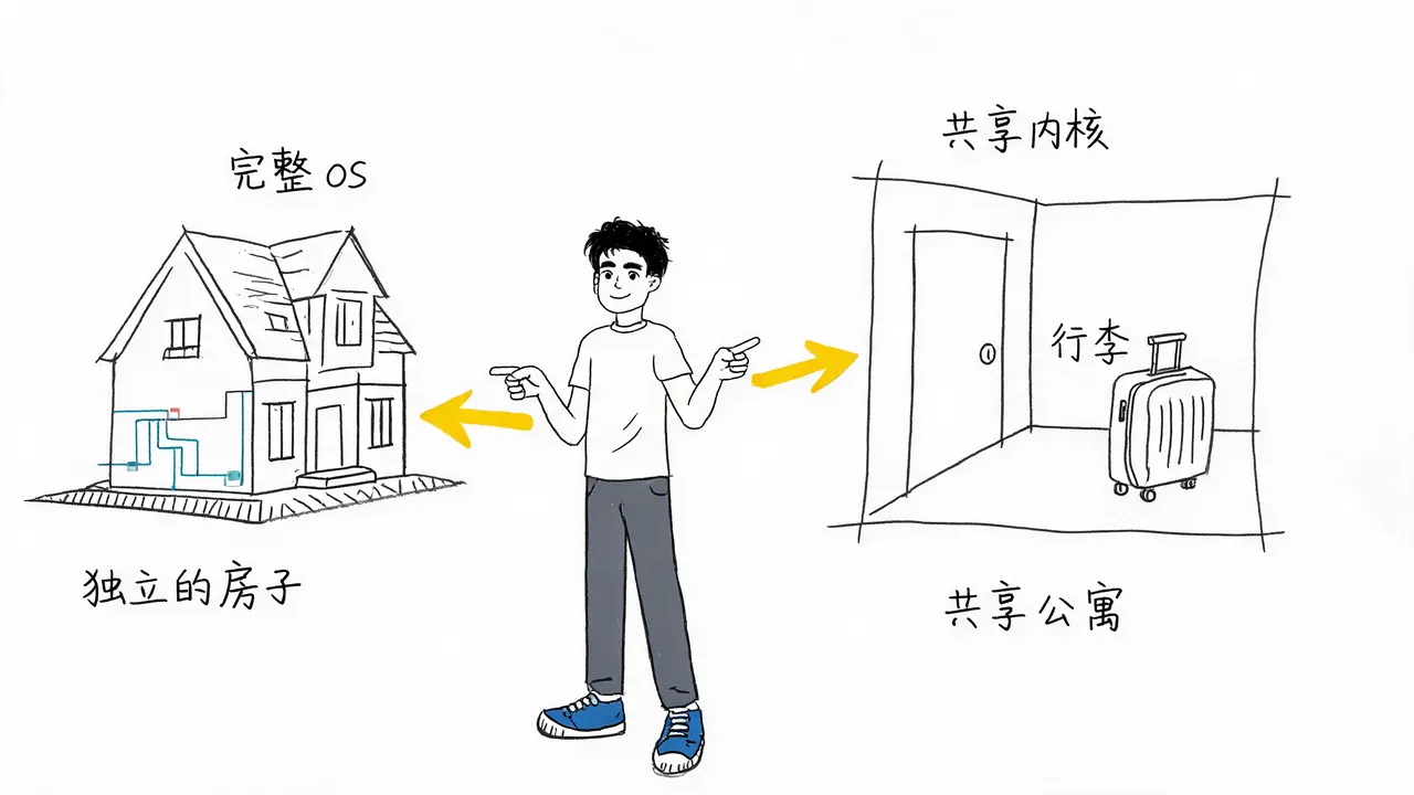 生活化比喻:独立房子 vs 共享公寓
