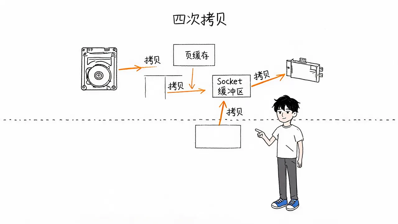 传统文件传输的四次拷贝流程